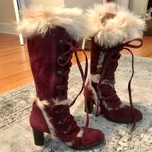 Coach furry suede burgundy boots